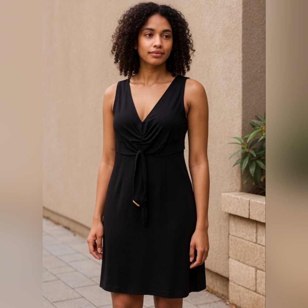 Doncaster Collection Silk Dress, Black w/ gold detail Size 6, Minimal Fairy Goth